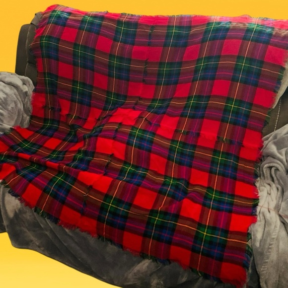 Large Red Plaid / Tartan Scarf BY CASHMILON (Japan) - Picture 4 of 7